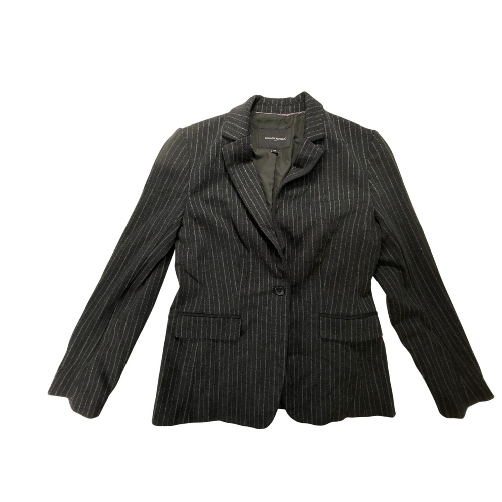 Banana Republic Womens 4P Gray Pinstripe One Button Blazer Petite Career Jacket